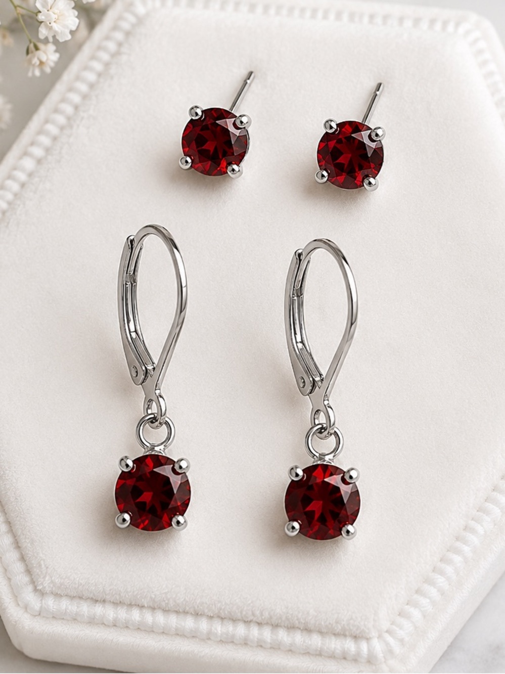 NEW Garnet Dark Red Gemstone Hypoallergenic Stainless Steel Earrings Set